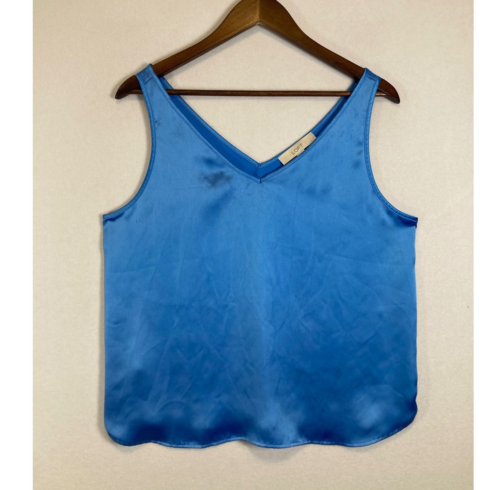 Chic Satin‎ LOFT Women Medium Blue V-Neck Scalloped Hem Camisole Tank Top